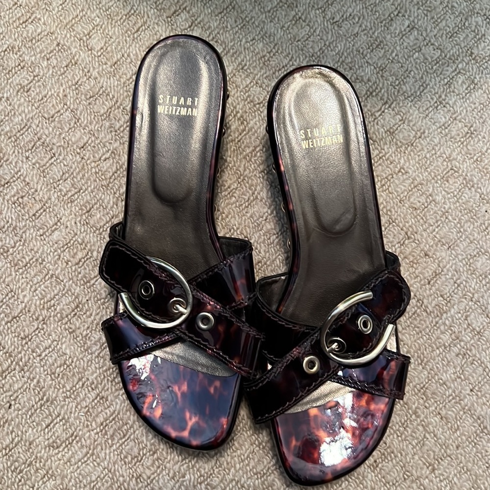 Stuart Weitzman Mule Cross Strap Buckle Tortoise … - image 1